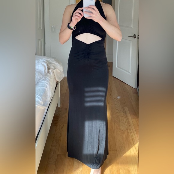 Black Slinky High Neck Dress with Cutouts - Picture 2 of 10